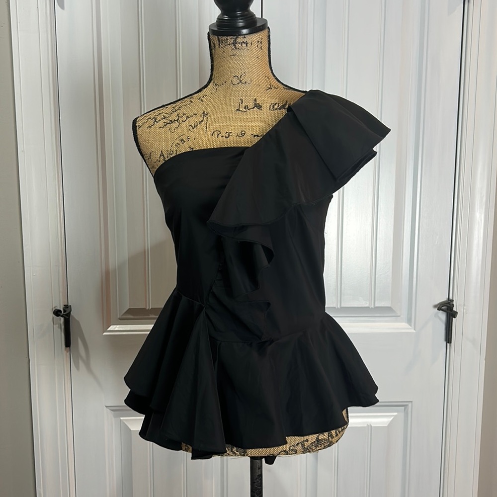 Strut & Bolt peplum one shoulder black top size small